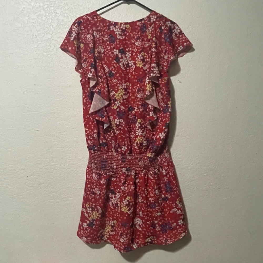 PARKER Red Scialla Ruffled Floral Smocked Waist Surplice Dress SZ L - Picture 4 of 8